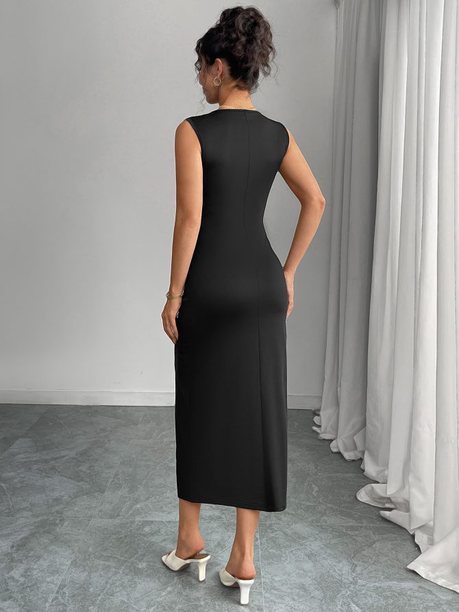 Black Bodycon Midi Dress with White Bows - Image 3