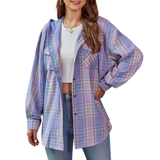 Plaid Hooded Shirt Jacket - Multiple Colors Available - Image 6