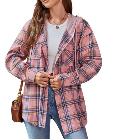 Plaid Hooded Shirt Jacket - Multiple Colors Available