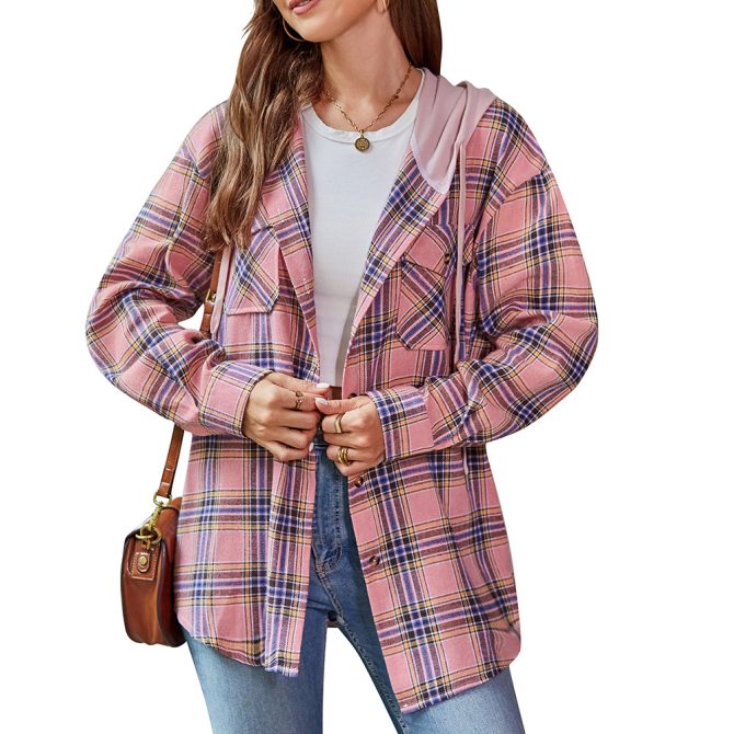 Plaid Hooded Shirt Jacket - Multiple Colors Available