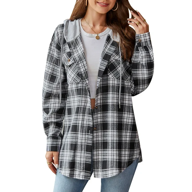 Plaid Hooded Shirt Jacket - Multiple Colors Available - Image 4