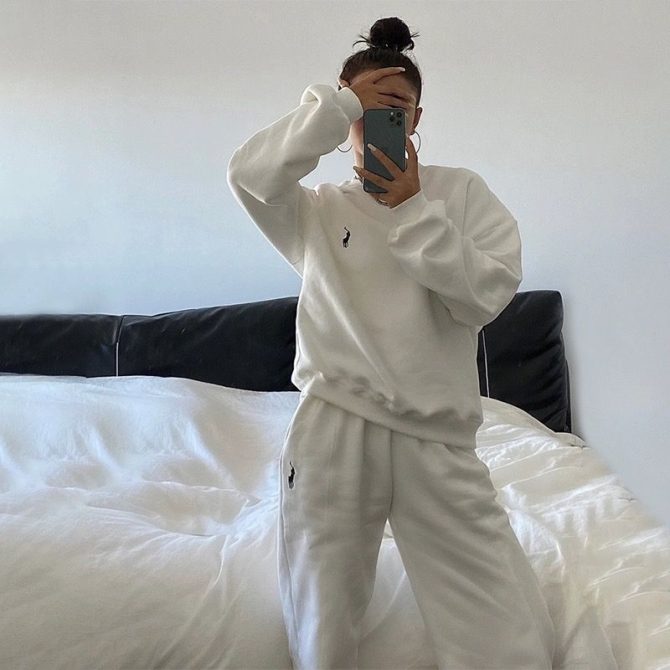 Solid Color Embroidered Tracksuit - Black/White - Image 2