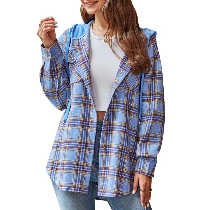 Plaid Hooded Shirt Jacket - Multiple Colors Available - Image 2