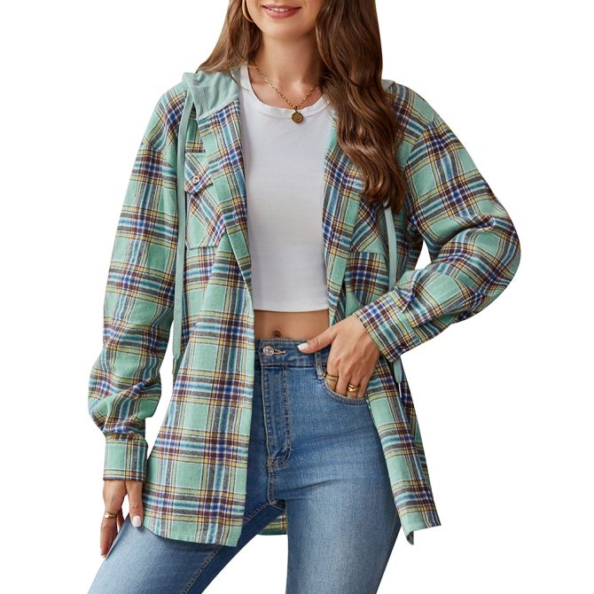 Plaid Hooded Shirt Jacket - Multiple Colors Available - Image 3